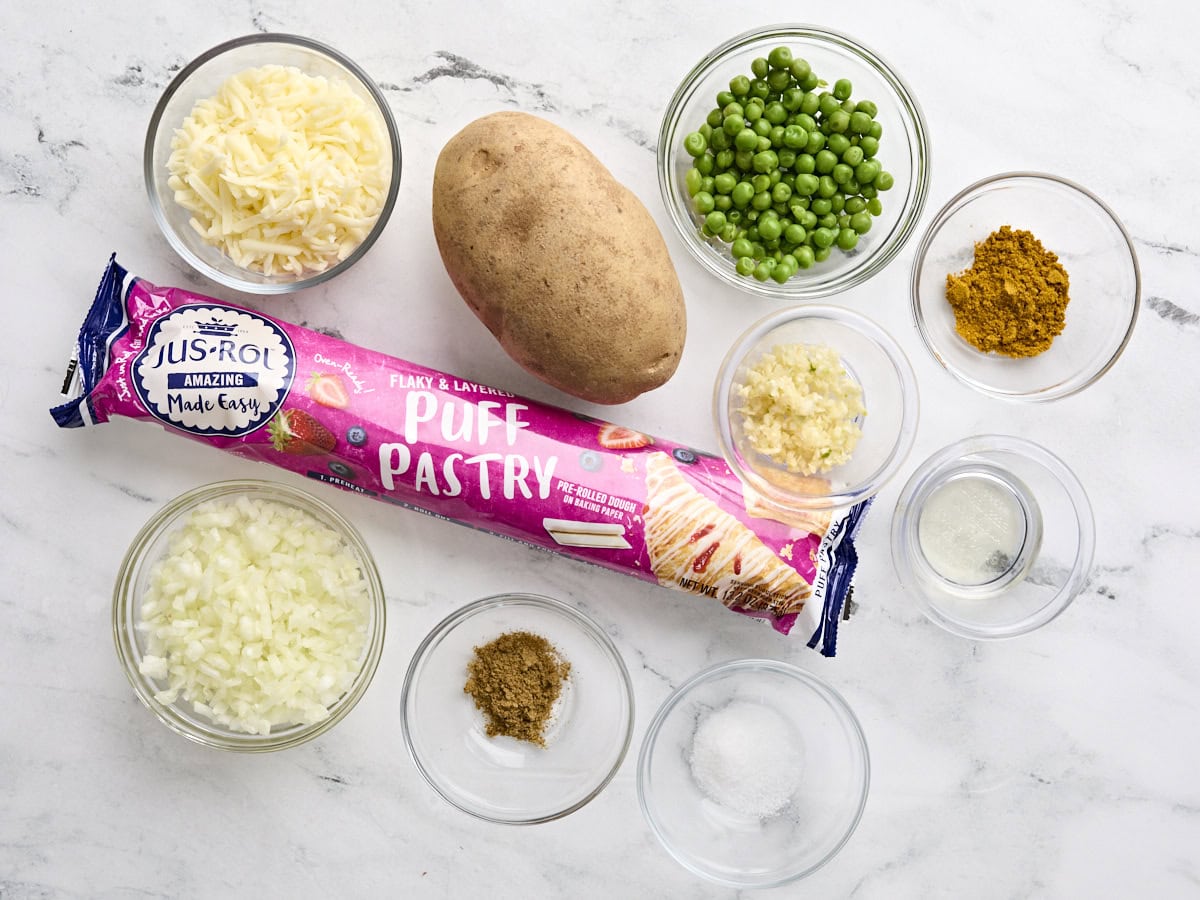 Ingredients for puff pastry samosas.