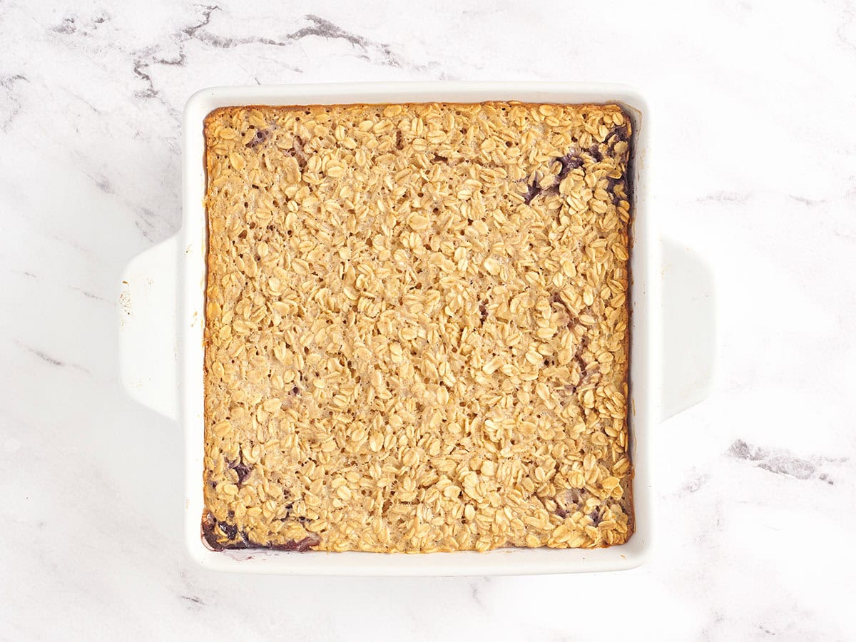 Baked oatmeal in a baking dish.