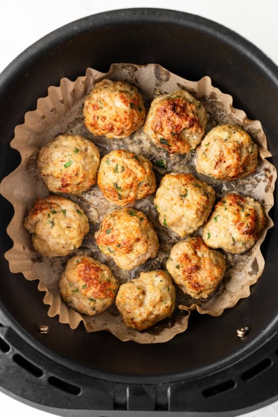 Air Fryer Meatballs in the air fryer basket