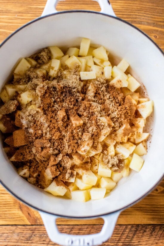 Dice apples and add spices to to the pot.