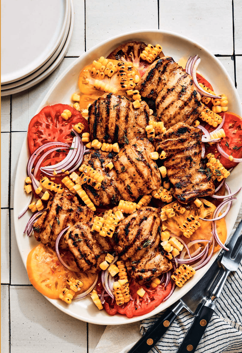 Grilled Chicken Thighs and Charred Corn Summer Salad