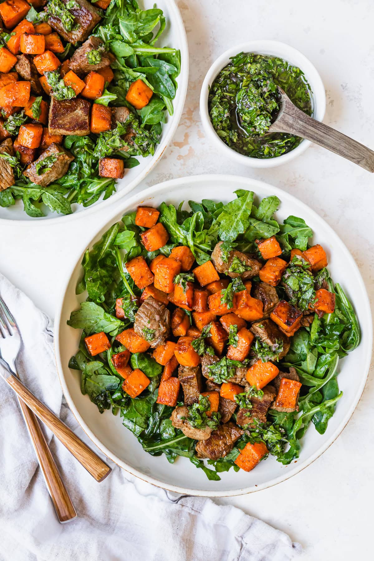 Fall Steak Salad with Sweet Potatoes and Chimichurri