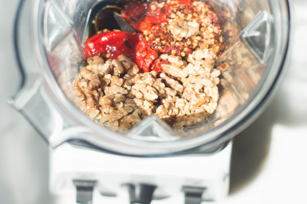 Ingredients for muhammara in a blender