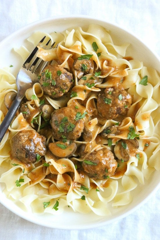 Meatball Stroganoff over noodles