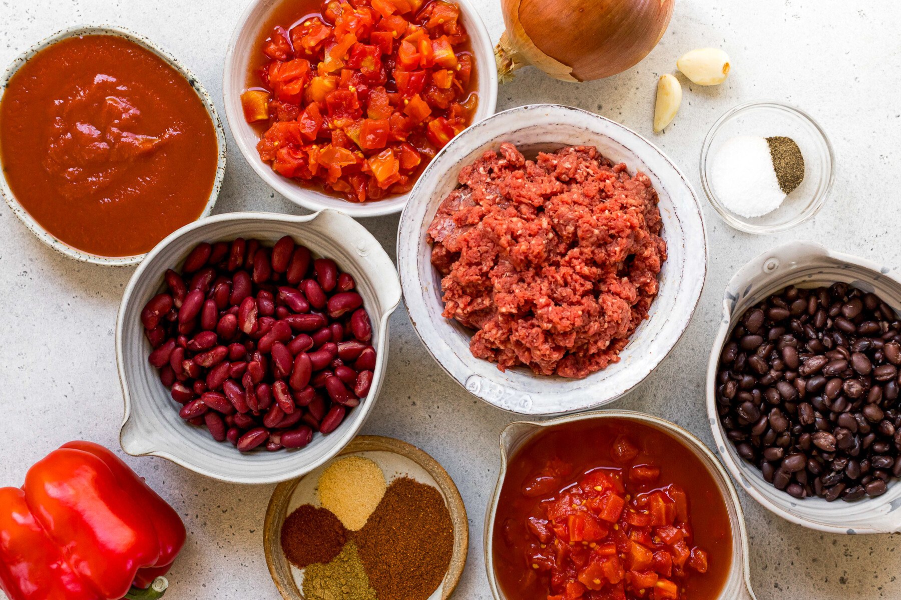 Beef and bean chili ingredients