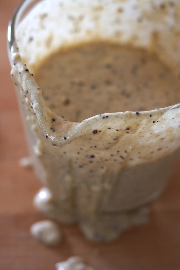 multigrain waffle batter in a pitcher