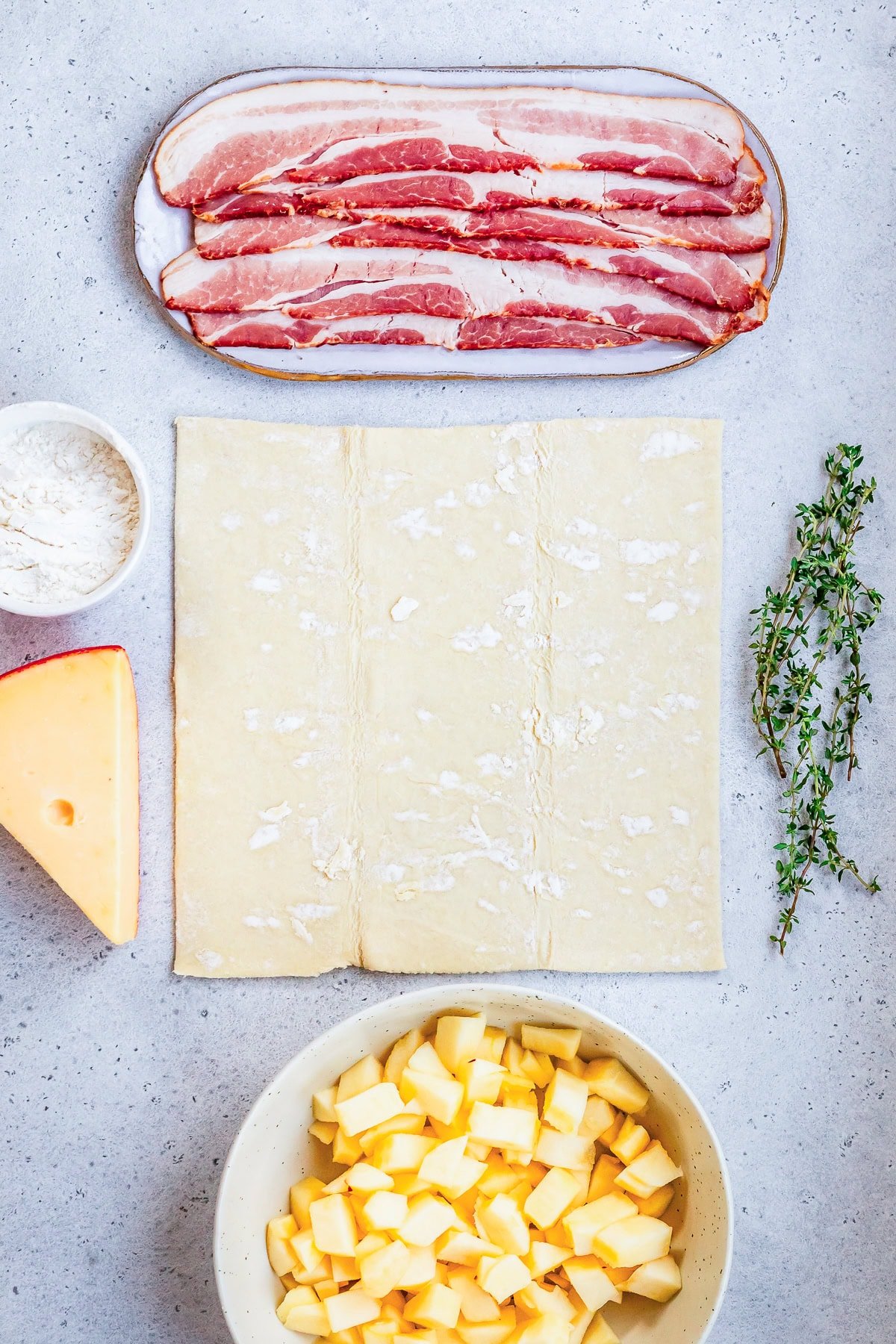 Puff Pastry Dough, Apples and Bacon