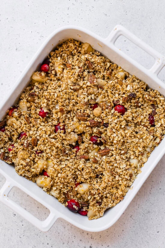 Cranberry Pear Crisp ready to bake