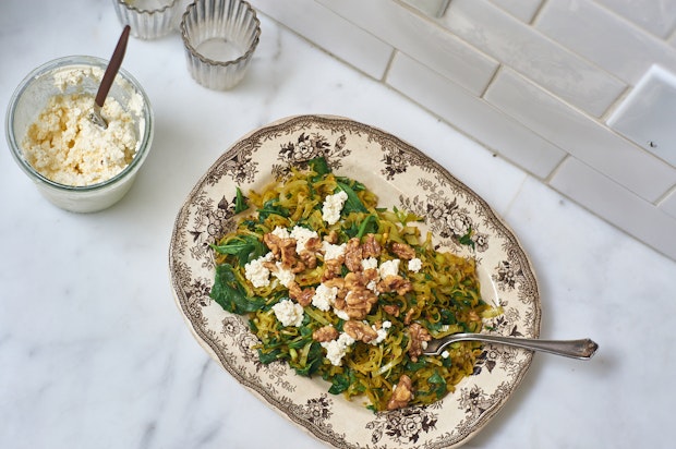 spinach recipe finished on a kitchen counter