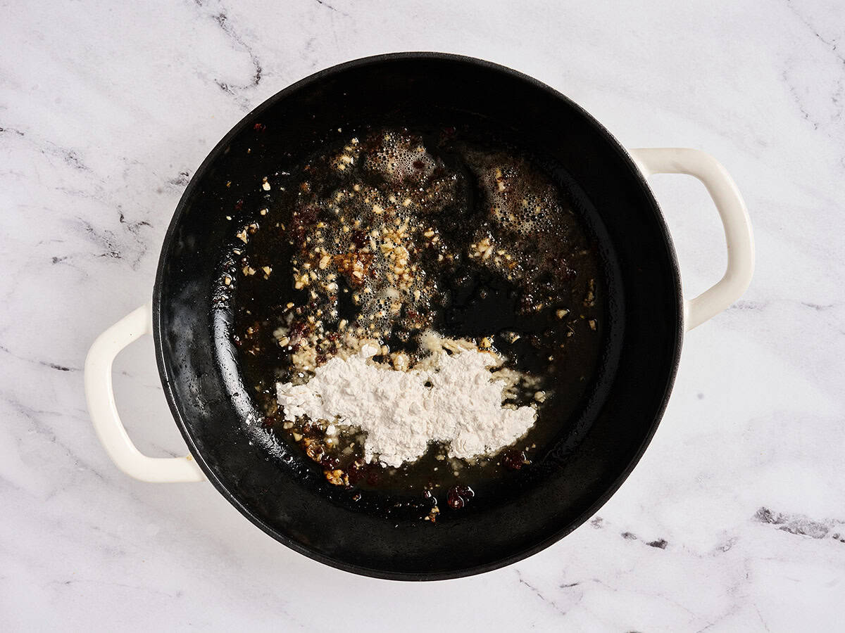 Flour and butter in a skillet.