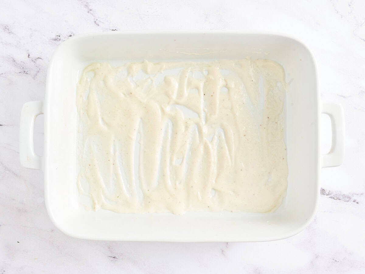 White sauce in a baking dish.