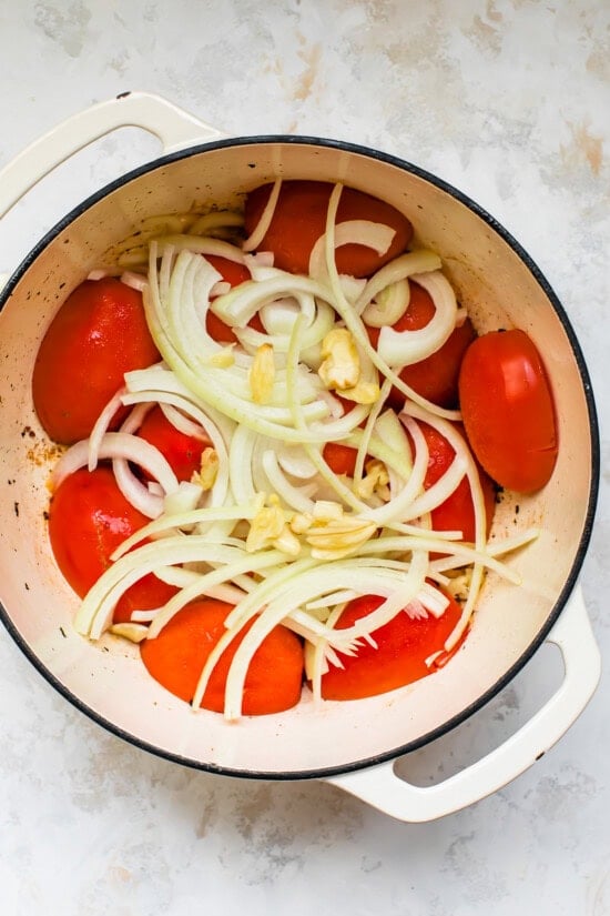 Saute the onions, garlic and tomato