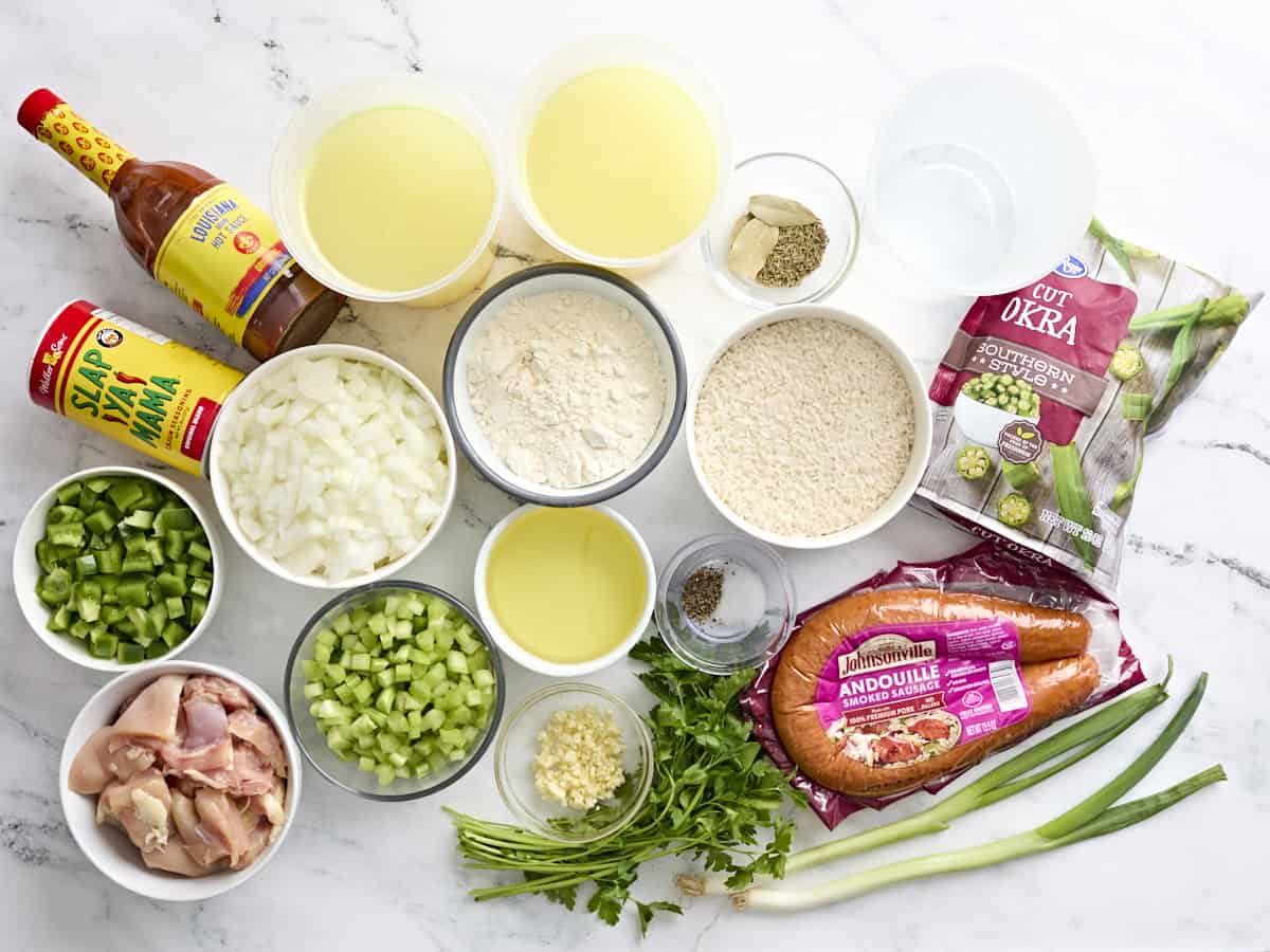 The ingredients to make gumbo.