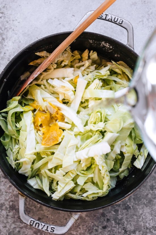 making Cabbage Soup in a pot